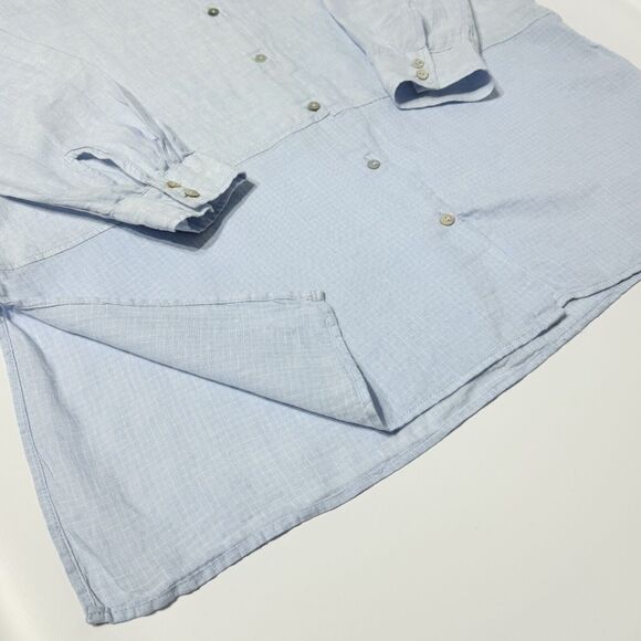 Tahari 100% Linen Button Down Shirt Blouse Light Blue Roll Tab Sleeve Women’s L - Picture 4 of 7